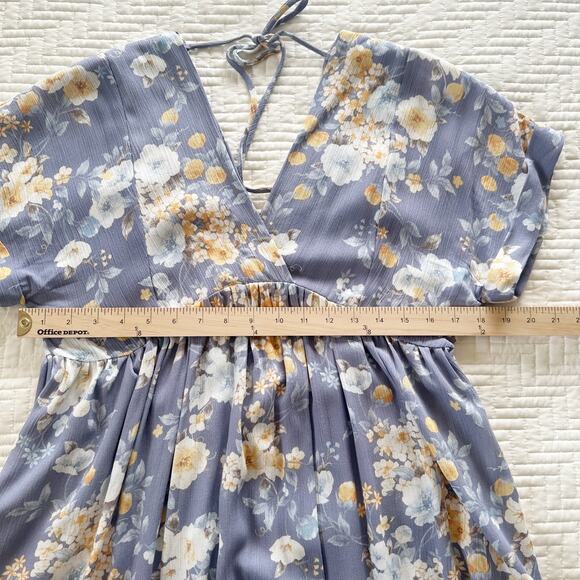 NWT Final Touch Maternity Blue Floral V-Neck Short Sleeve Dress Size Medium - Picture 7 of 8